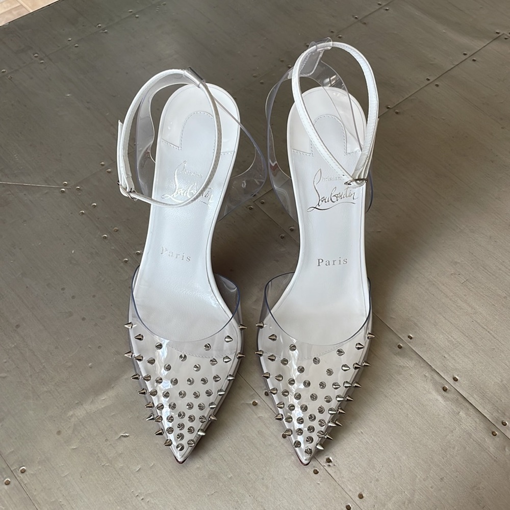 Christian Louboutin spikoo white patent spike stiletto pvc 100mm sz 36.5 - Picture 3 of 12